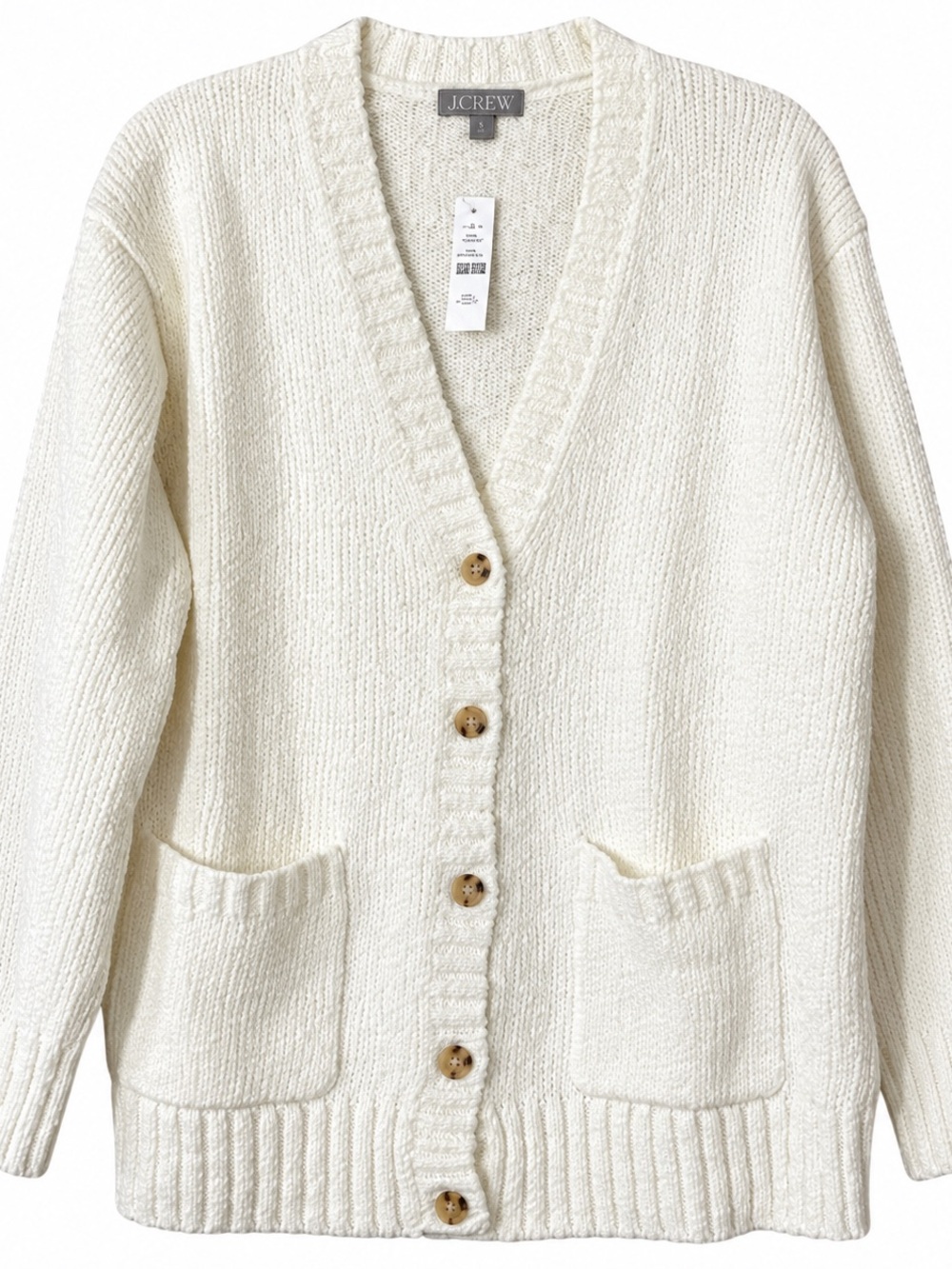 J. Crew Cream Button-Front Knit Cardigan with Pockets